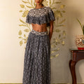 Blue Printed Skirt and Cape Set image 0