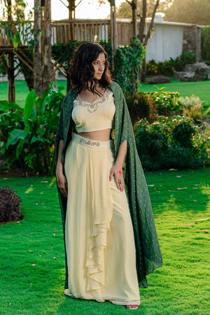 Forest Green Embroidered Drape Skirt Set image 3