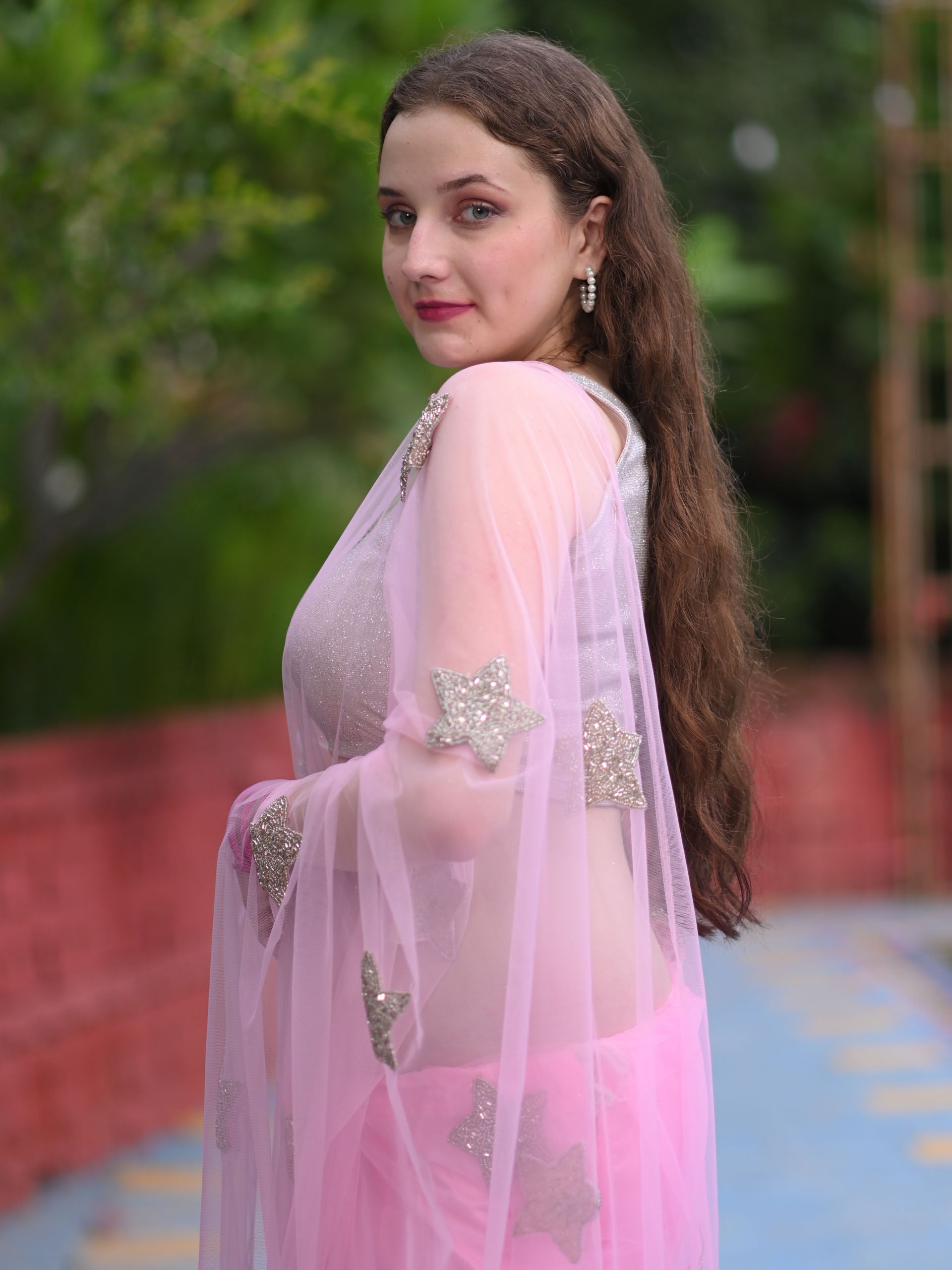 Blush Pink Star Saree Set image 1