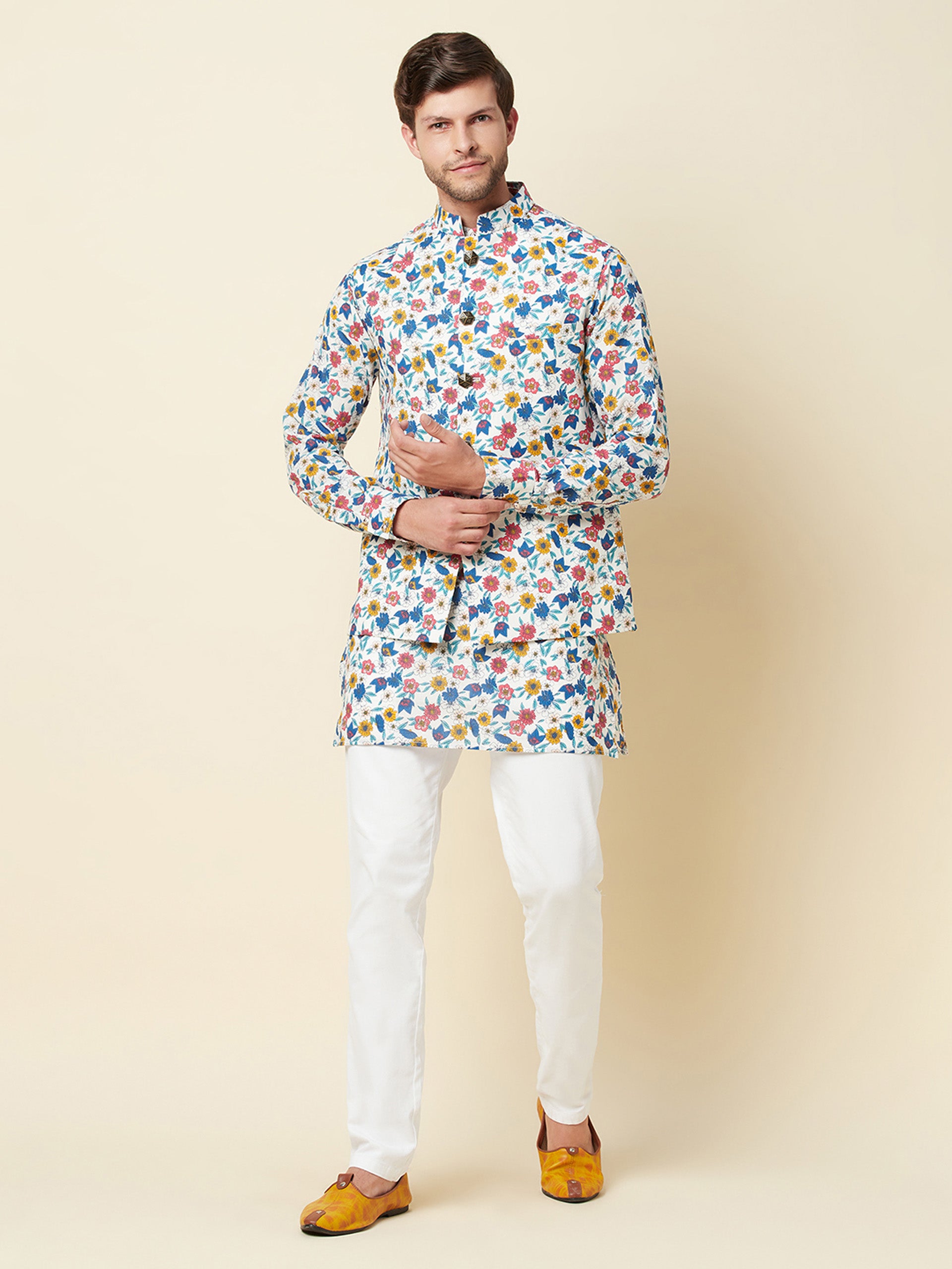 Multicolored Floral Print Jacket with Kurta Set image 0