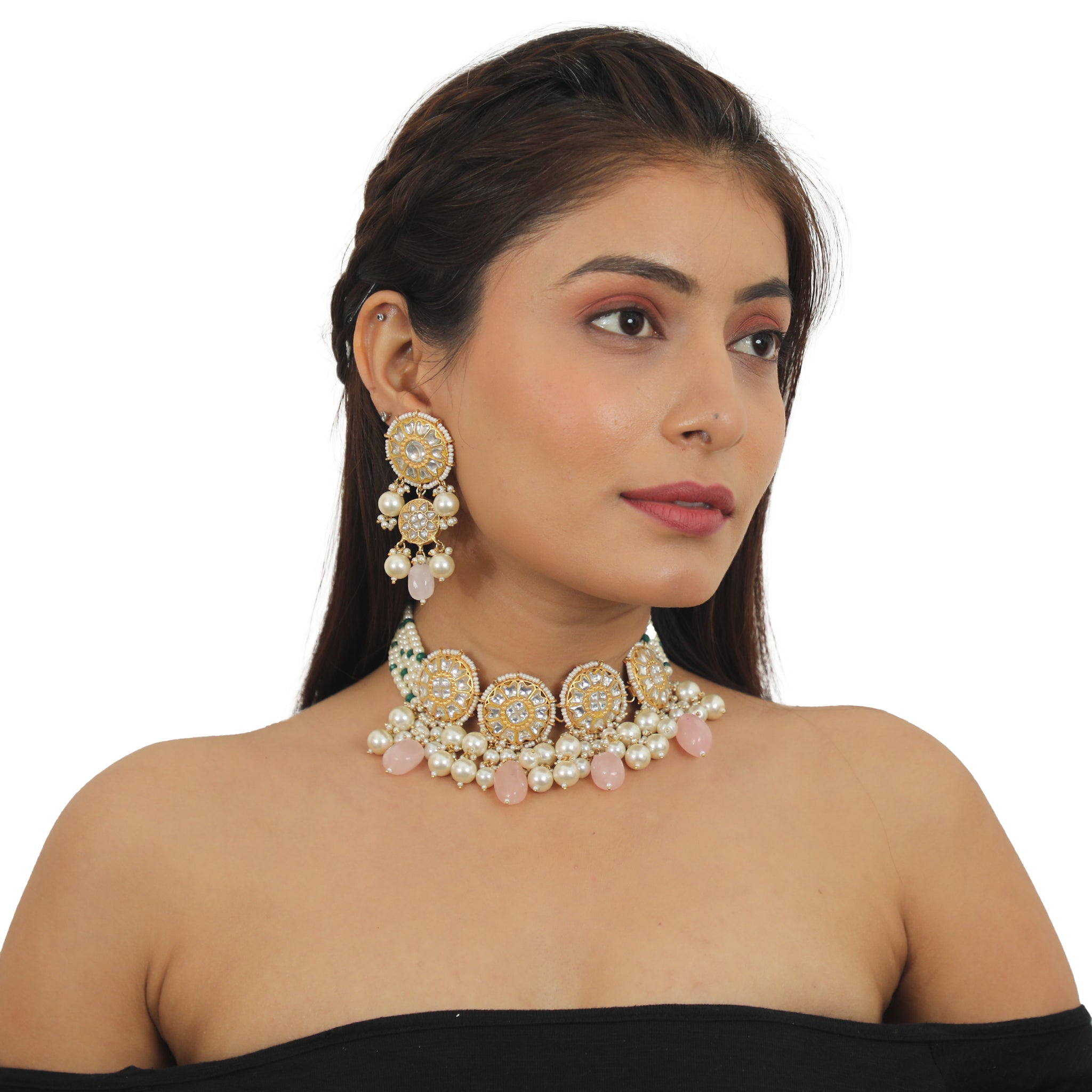 22KT Gold Pated Jadtar Stone Necklace Set image 4
