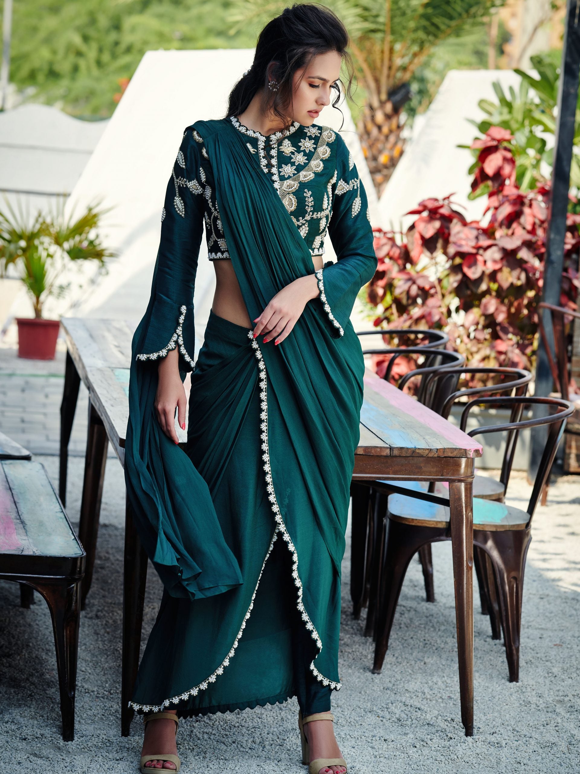 Deep Green Pant Saree image 0