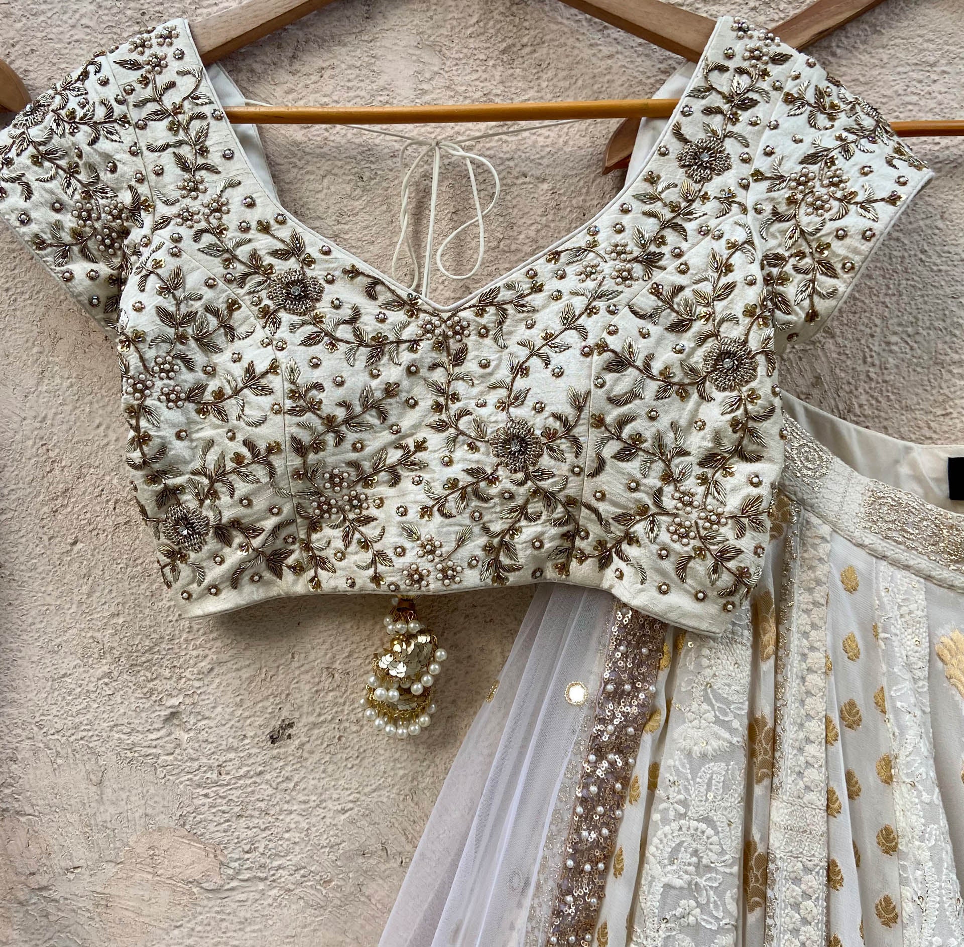 Ivory Multipanel Embroidered Lehenga Set image 1