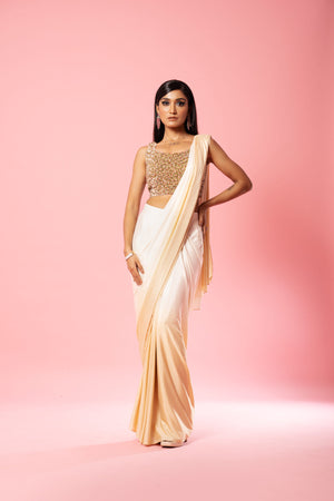 Ivory And Golden Sequin Saree image 4