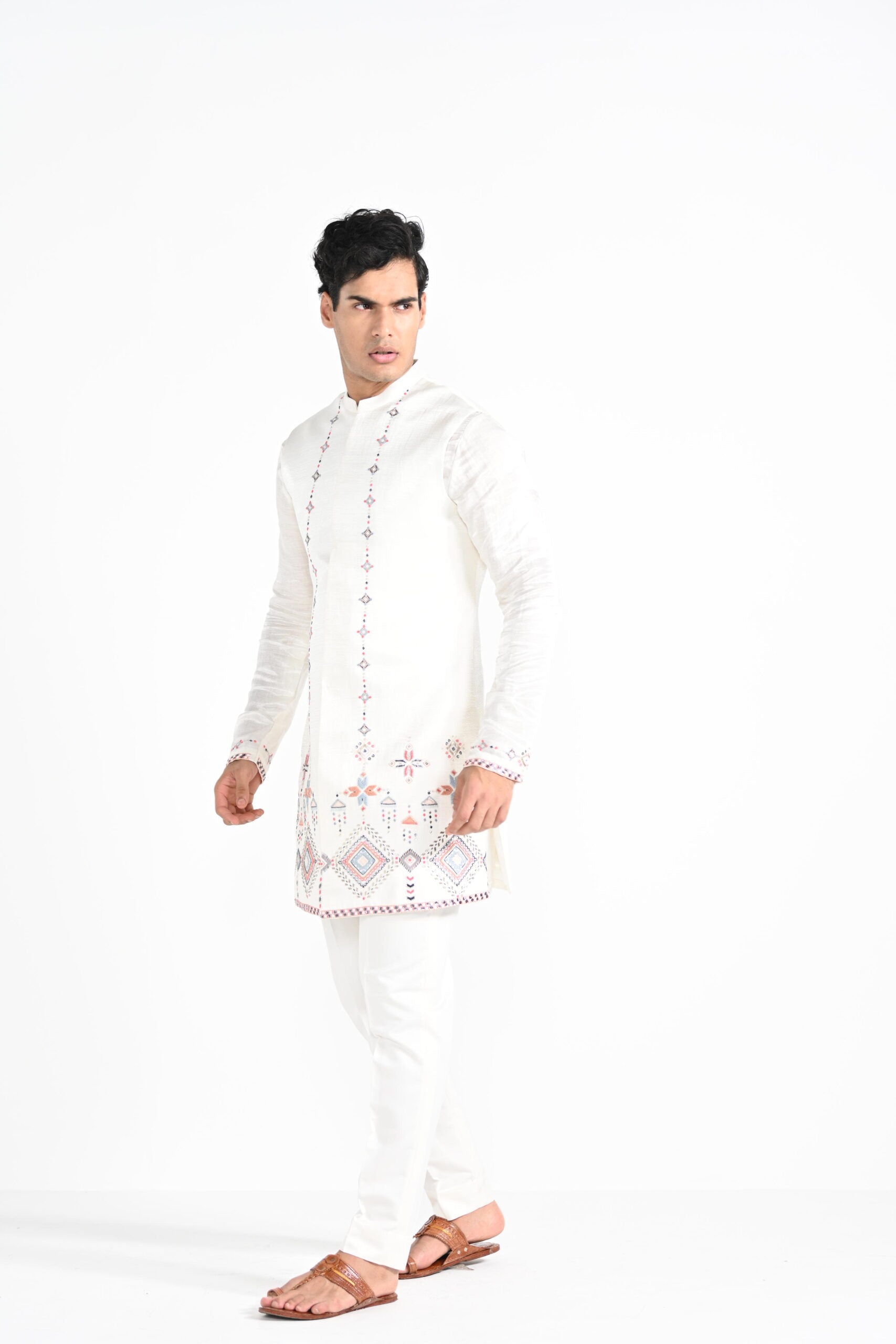 Ivory Phulkari Inspired Nehru with Embroidered Kurta Set image 7