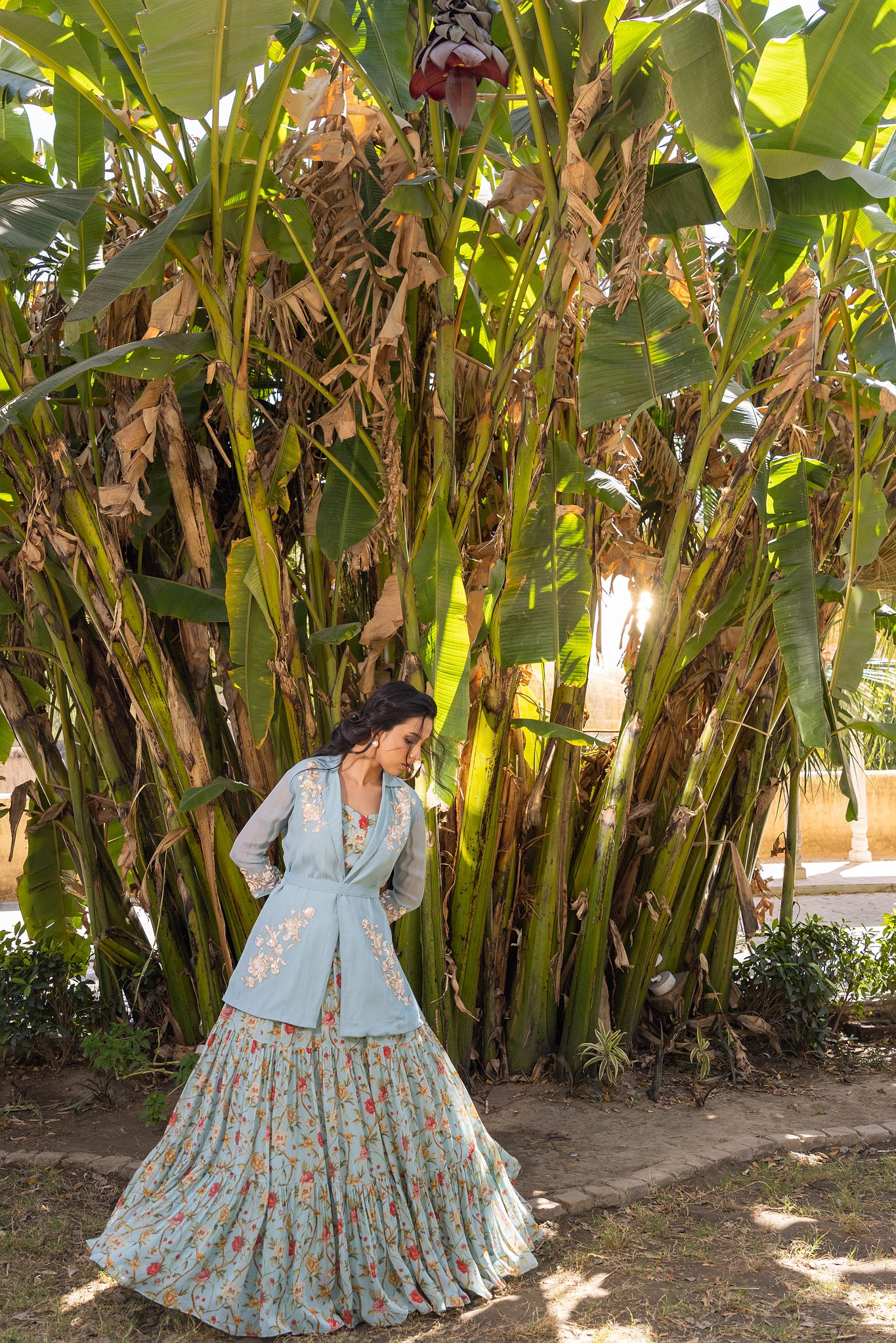 Light Blue Georgette Printed Lehenga Set image 1