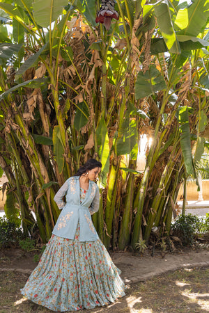 Light Blue Georgette Printed Lehenga Set image 1
