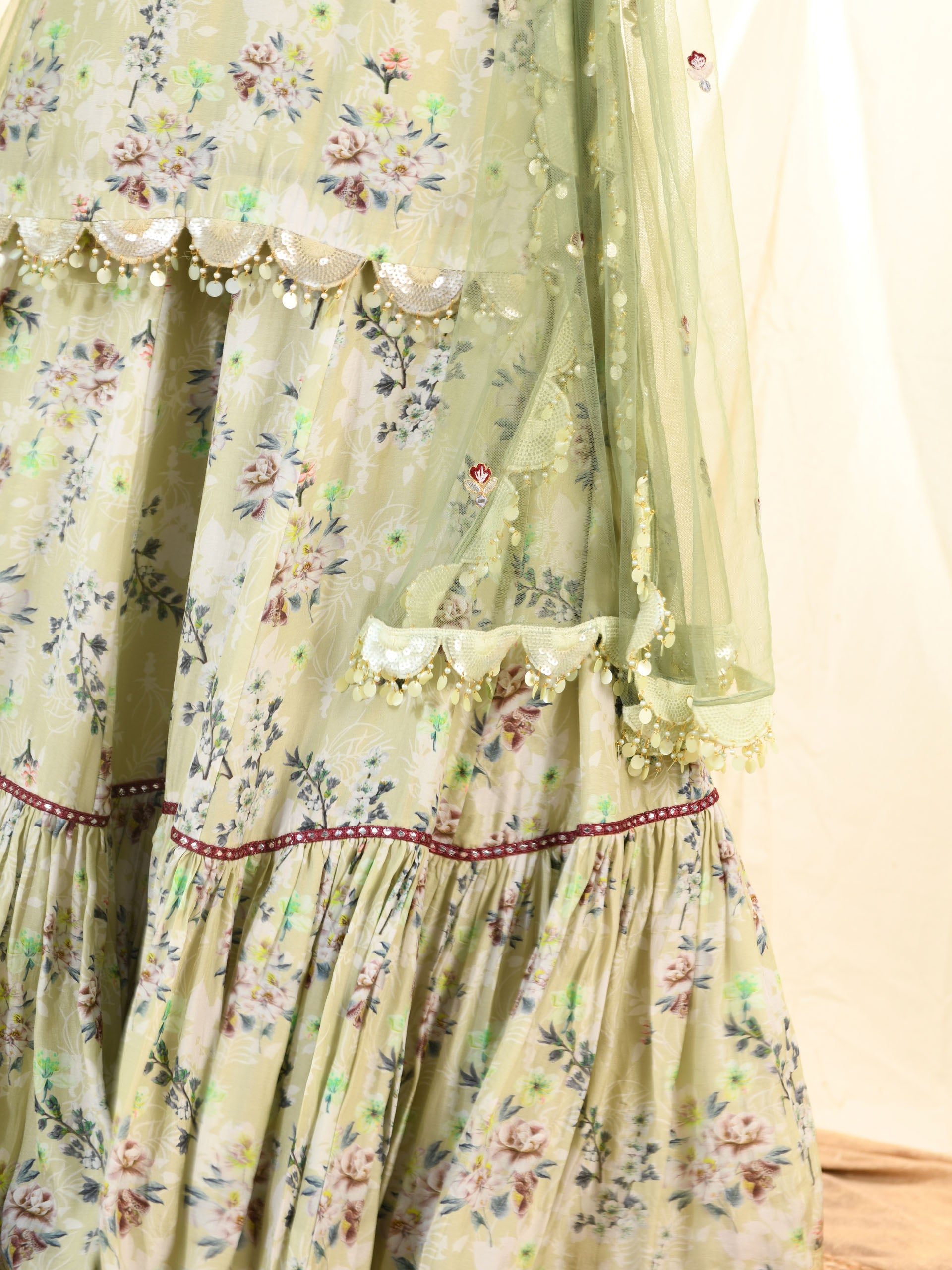 Sage Green Foil Print Sharara Set image 3