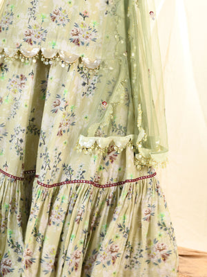 Sage Green Foil Print Sharara Set image 3