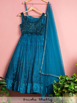 Teal Blue Shimmer Lehenga Set image 0