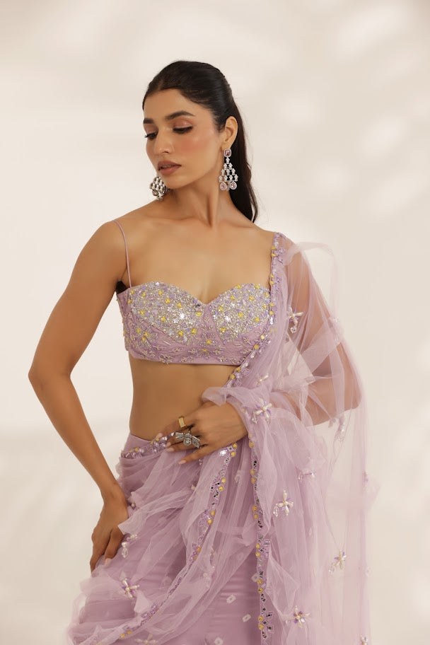 Lavender Bandhani Lehenga With Net Pallu image 2