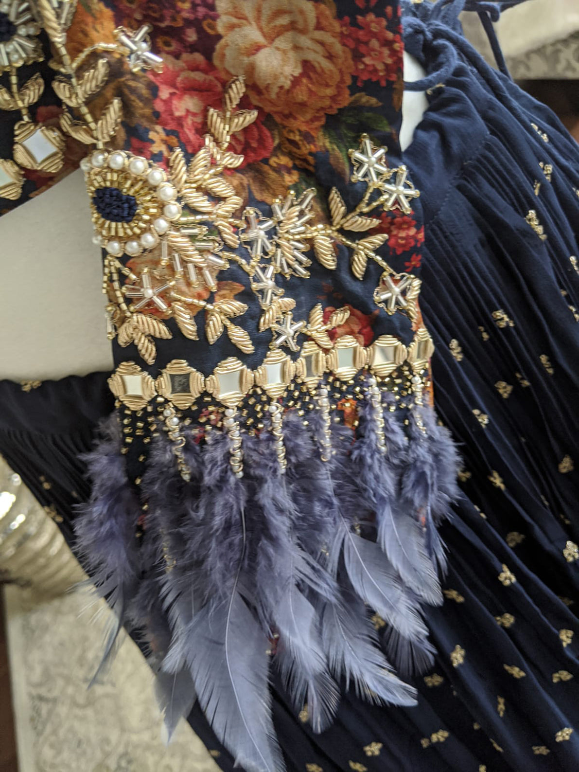 Navy Blue Lehenga with One Shoulder Blouse image 2