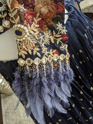 Navy Blue Lehenga with One Shoulder Blouse image 2
