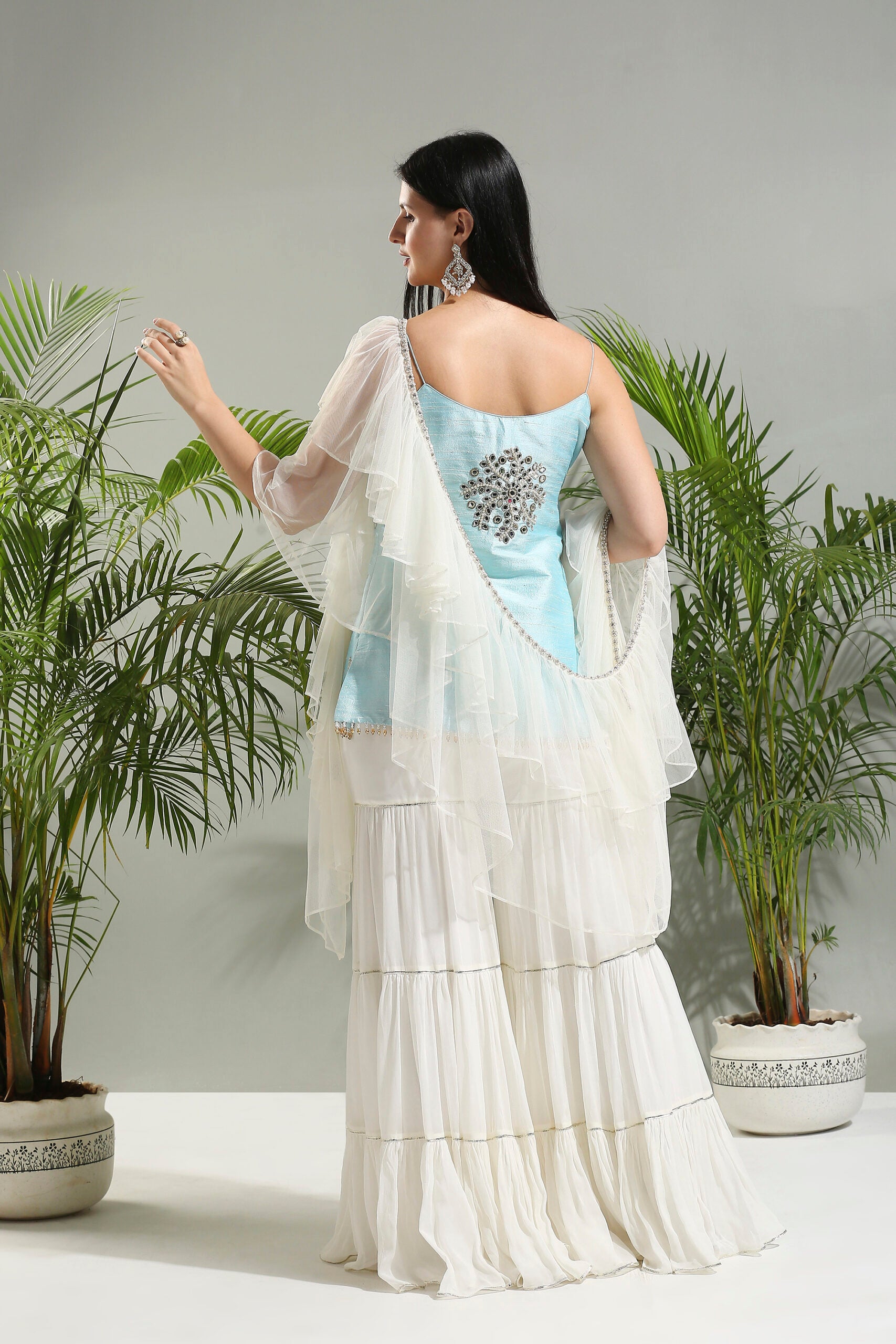 Powder Blue and Ivory Sharara Set image 4
