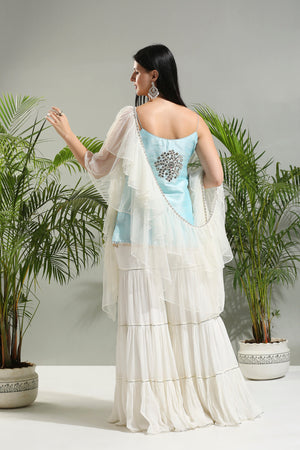 Powder Blue and Ivory Sharara Set image 4