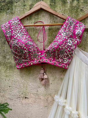 Ivory and Fuchsia Mirror Ruffle Lehenga Set image 1