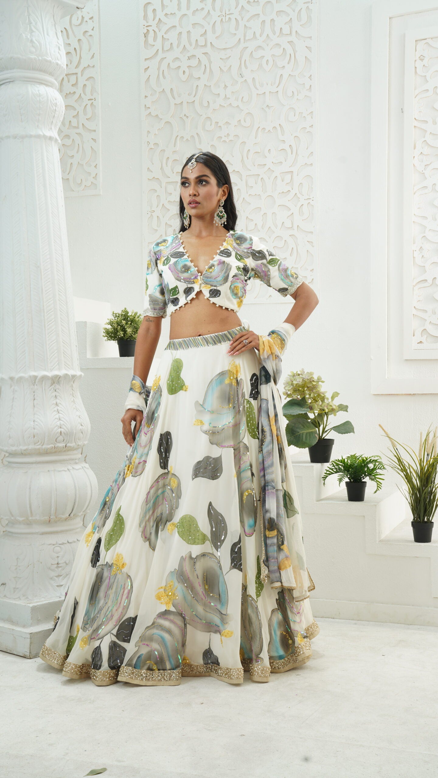Ivory hand painted lehenga set - M image