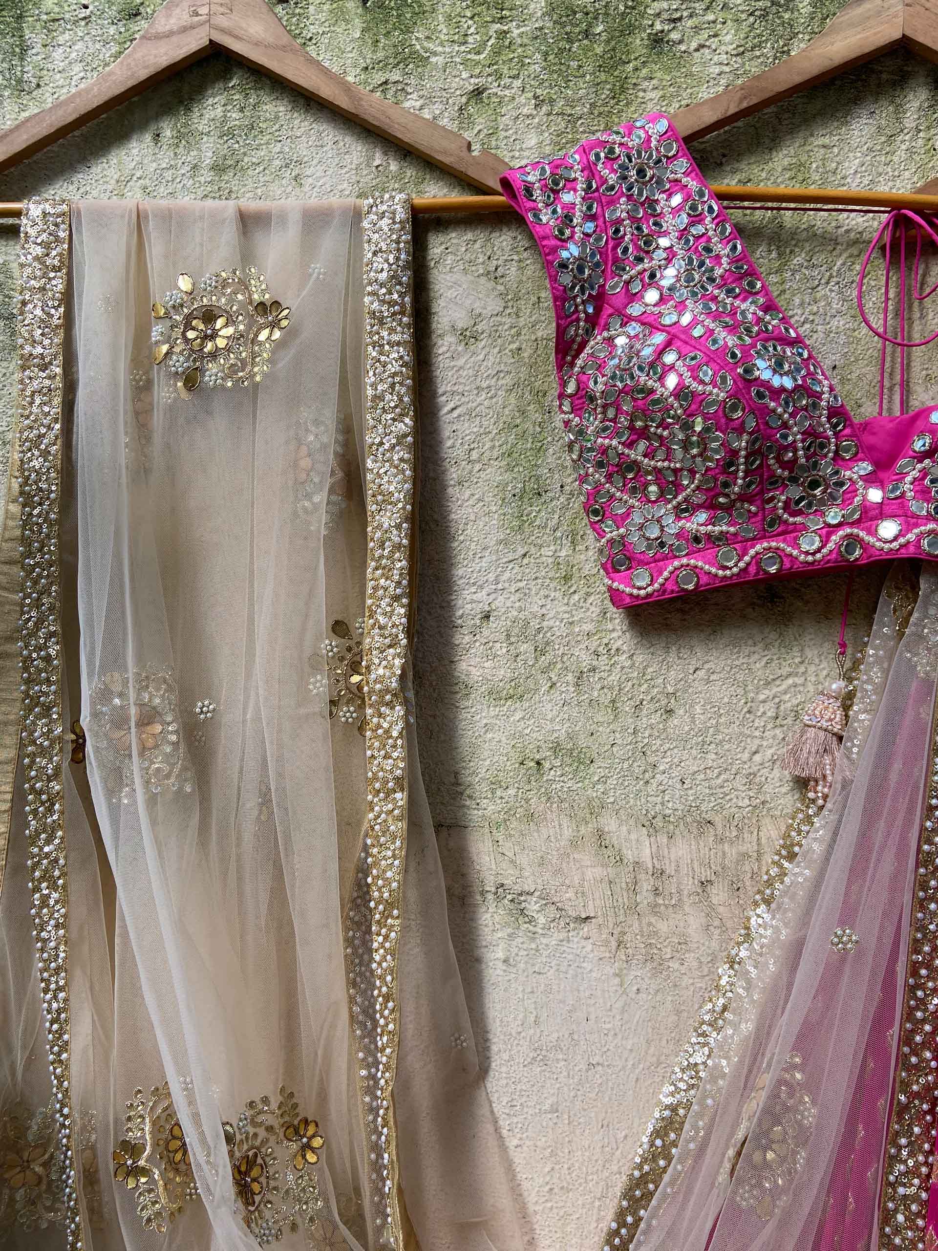 Fuchsia Mirror Zari Lehenga Set image 2