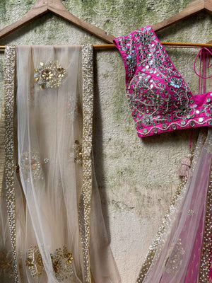 Fuchsia Mirror Zari Lehenga Set image 2