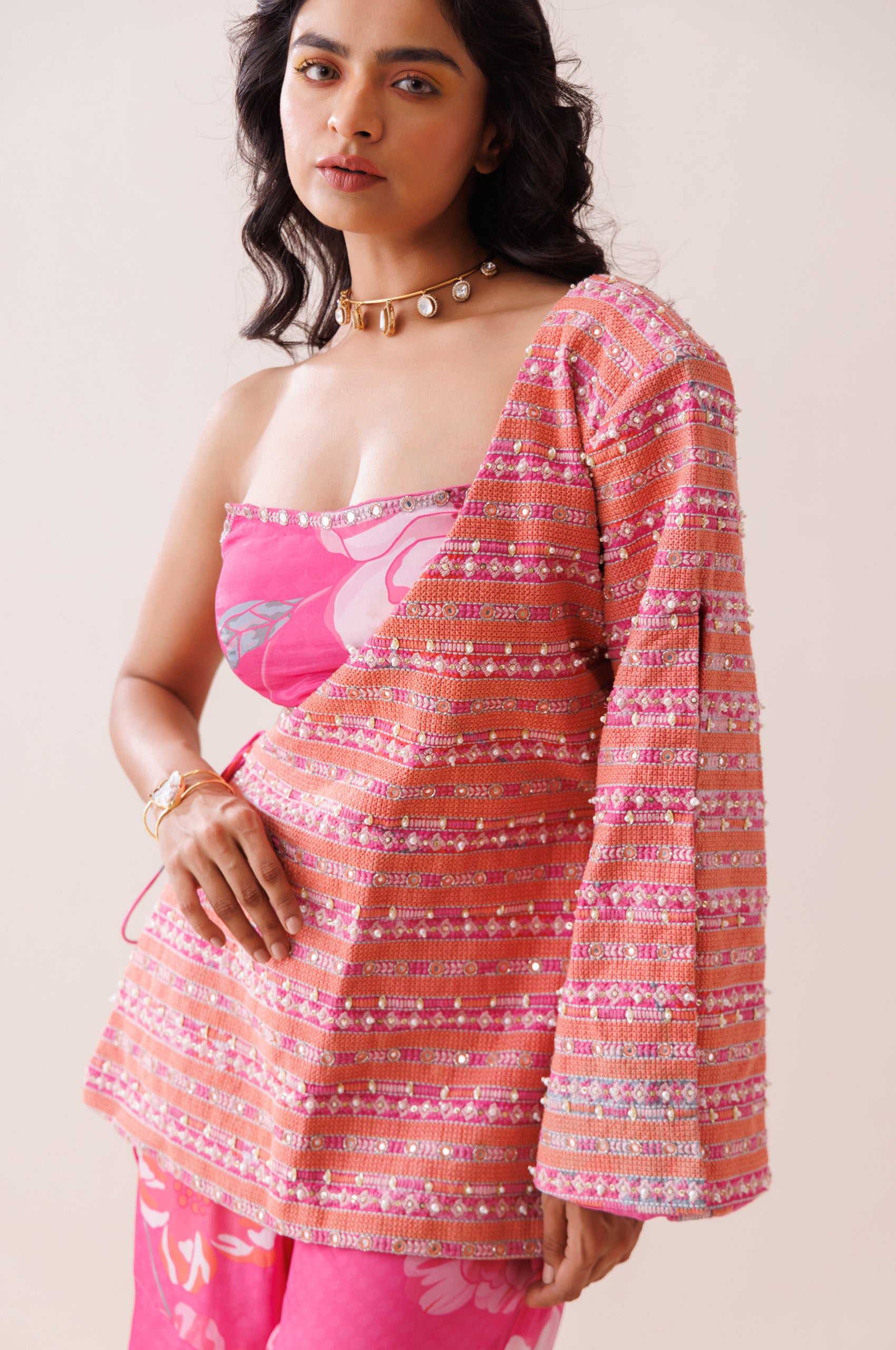 Pink One-Shoulder Blazer Set image 4