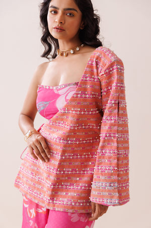 Pink One-Shoulder Blazer Set image 4