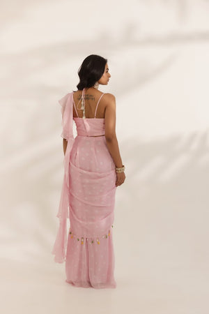 Pastel Pink Bandhani Drape Saree image 3