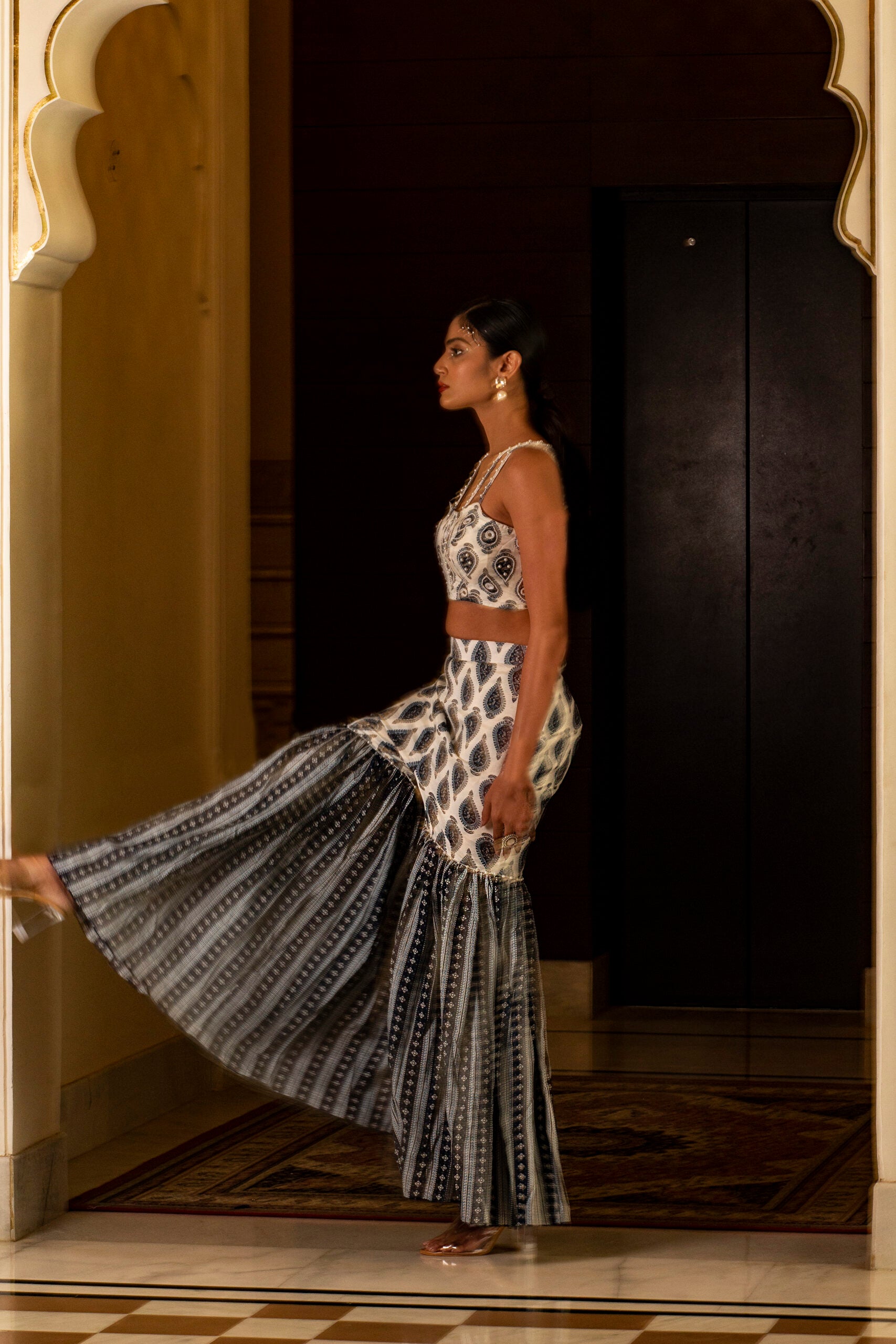 White and Blue Printed Sharara Set image 3