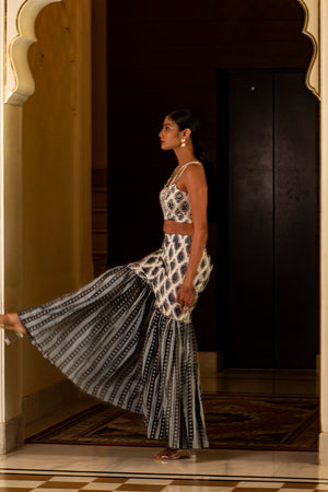 White and Blue Printed Sharara Set image 3