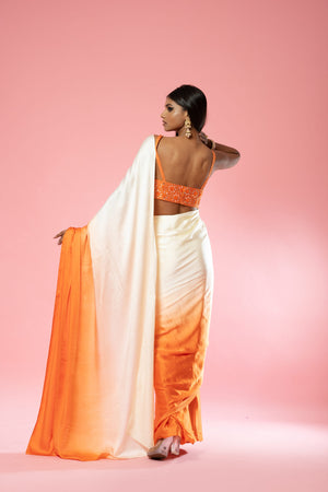Ivory And Orange Georgette Embroidered Saree image 2