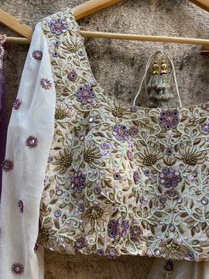 Ivory and Lavender Mirror Work Lehenga Set image 3