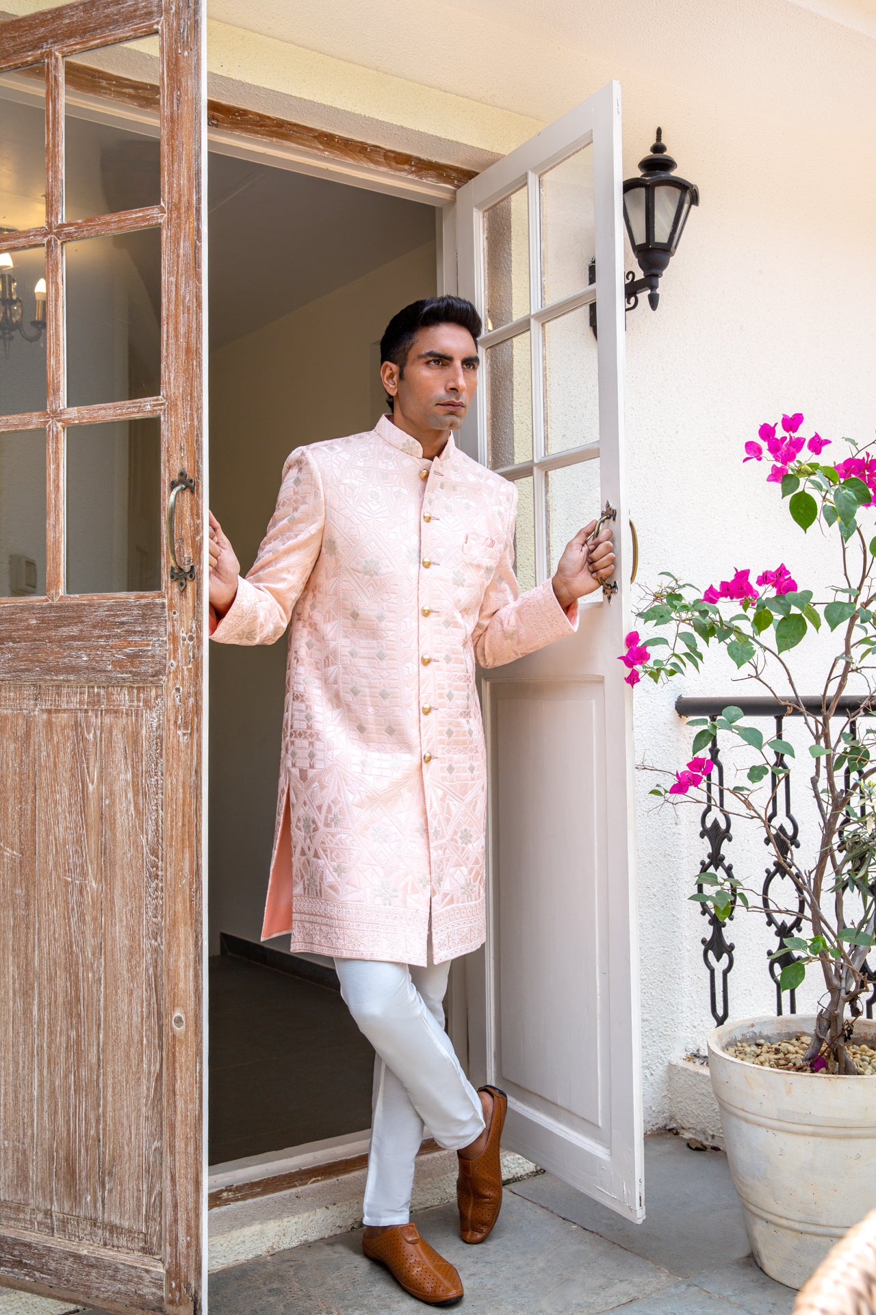 Light Pink Embroidered Sherwani Set image 5