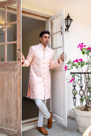 Light Pink Embroidered Sherwani Set image 5