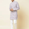 White Floral Print Kurta image 0