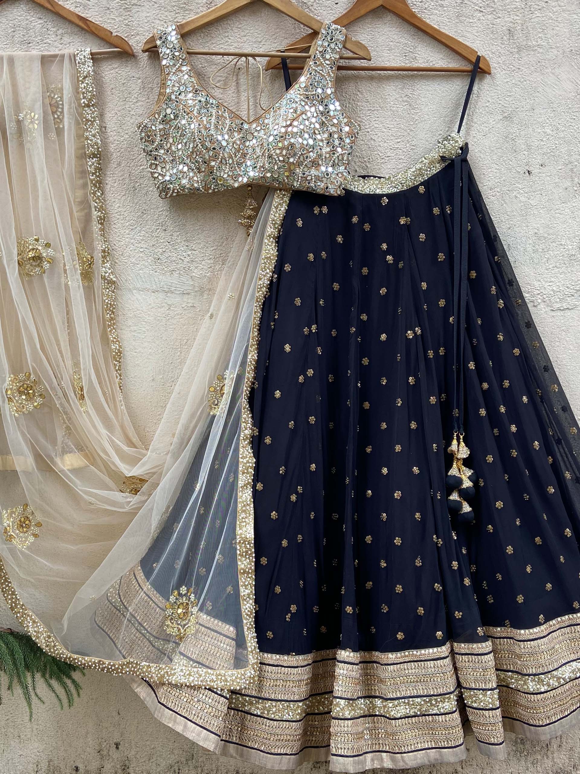 Black Sharmily Mirror Lehenga Set - L image
