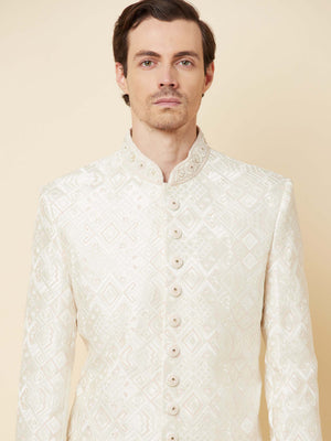 Classic White Embroidered Sherwani Set image 1