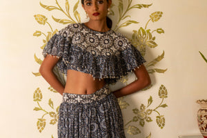 Blue Printed Skirt and Cape Set image 3