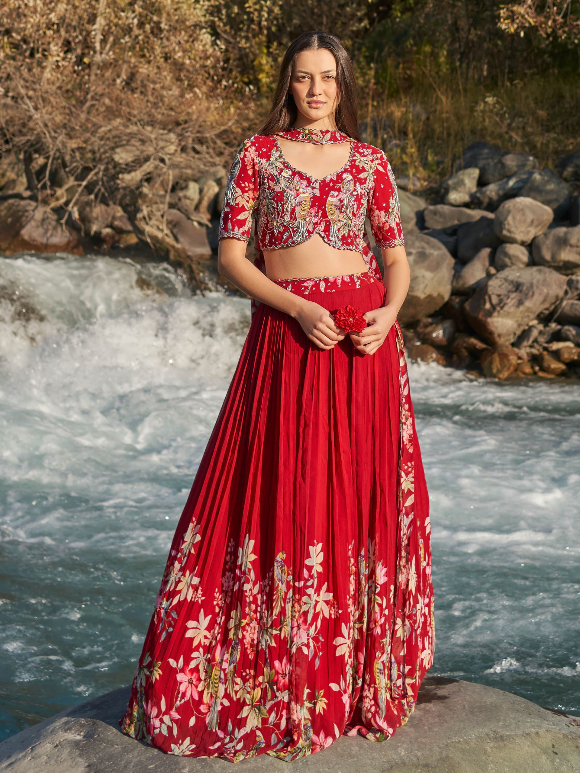 Maroon Floral Lehenga Set image 2