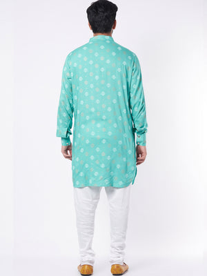Turquoise Print Kurta Set image 2