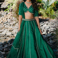 Emerald Green Embroidered Lehenga Set image 0