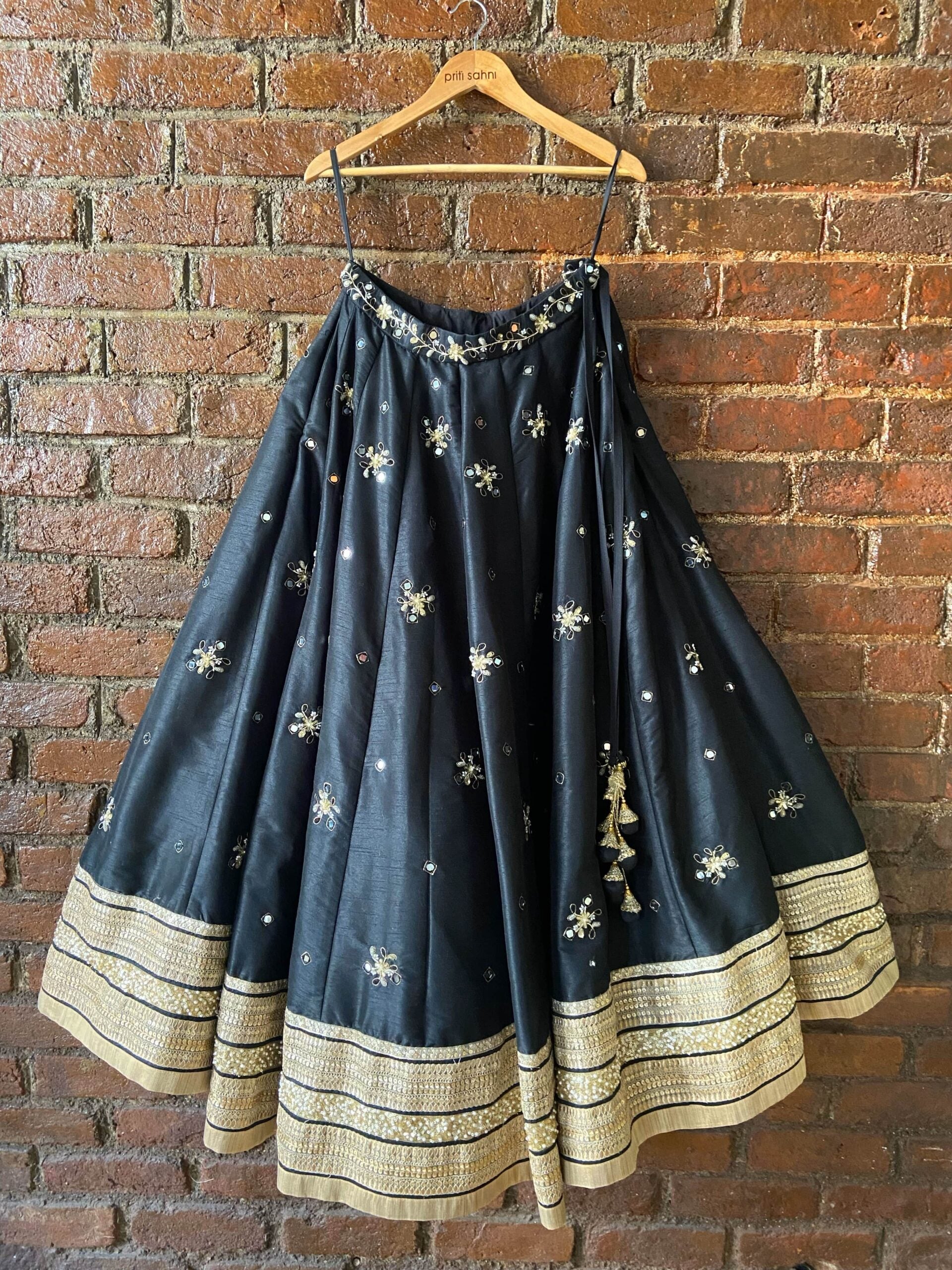 Black Placement Embroidered Lehenga Set image 1