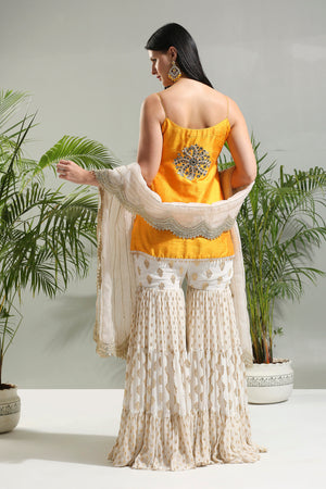 Yellow and Ivory Sharara Set image 4