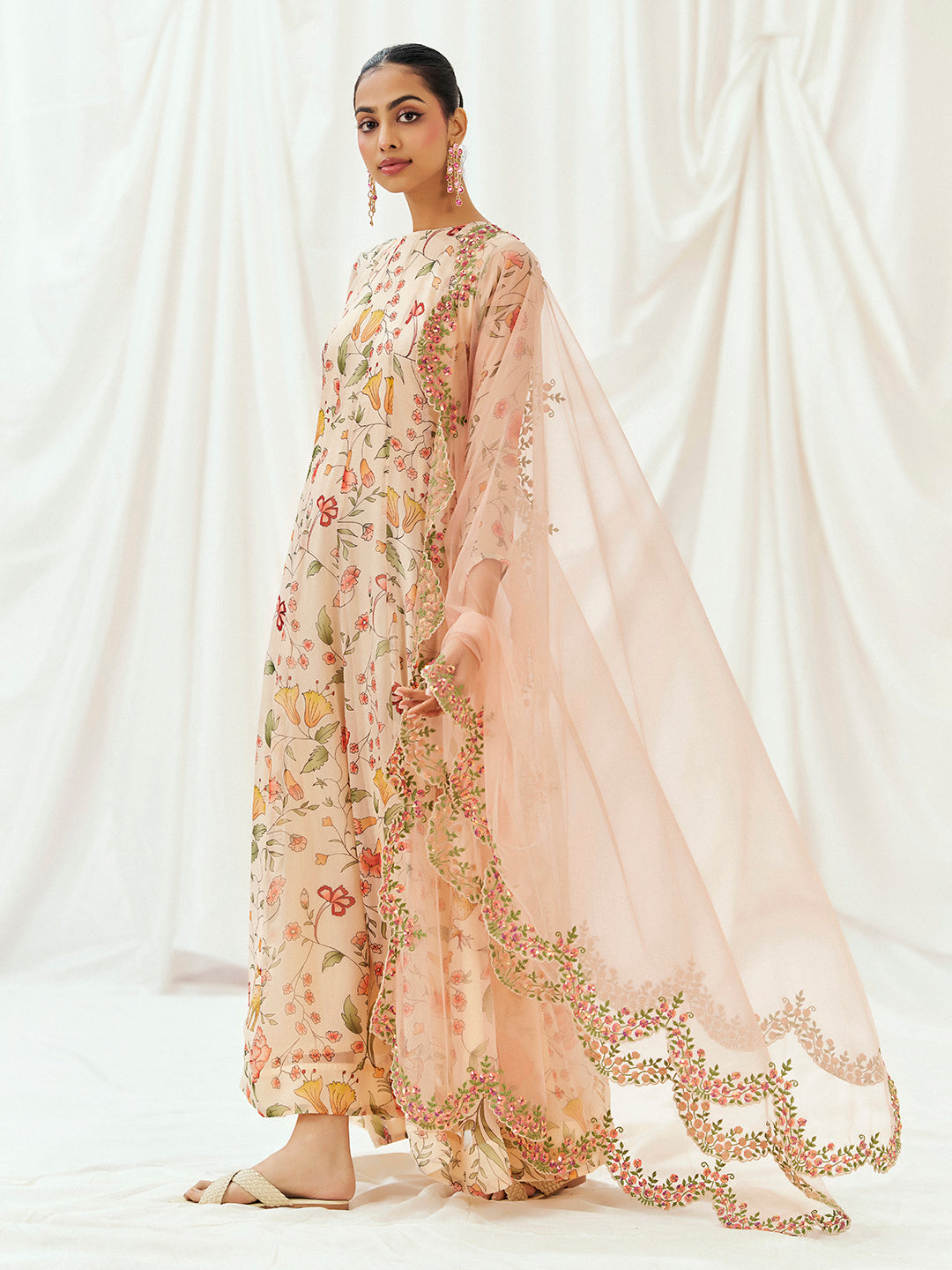 Floral White Printed Embroidered Anarkali Suit Set image 4