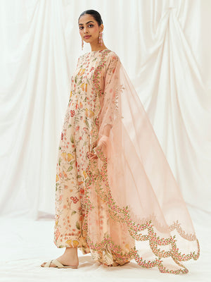 Floral White Printed Embroidered Anarkali Suit Set image 4