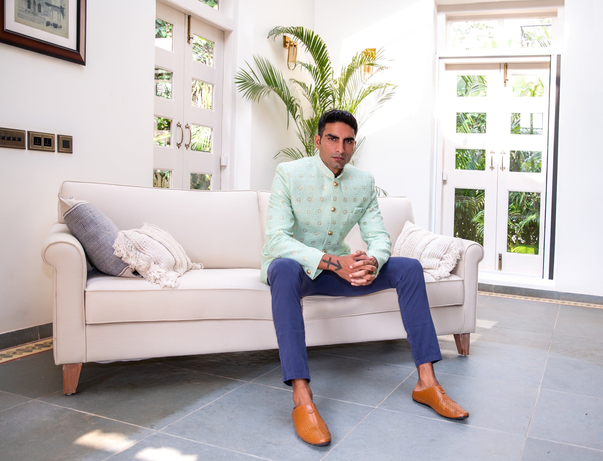 Mint Green Embroidered Jodhpuri Jacket image 1