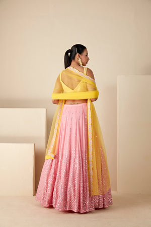 Pink and Yellow Work Lehenga image 1