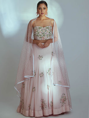 Light Pink Floral Garden Lehenga Set image 0