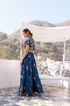 Blue Crepe Georgette Embroidered Pant Set image 1