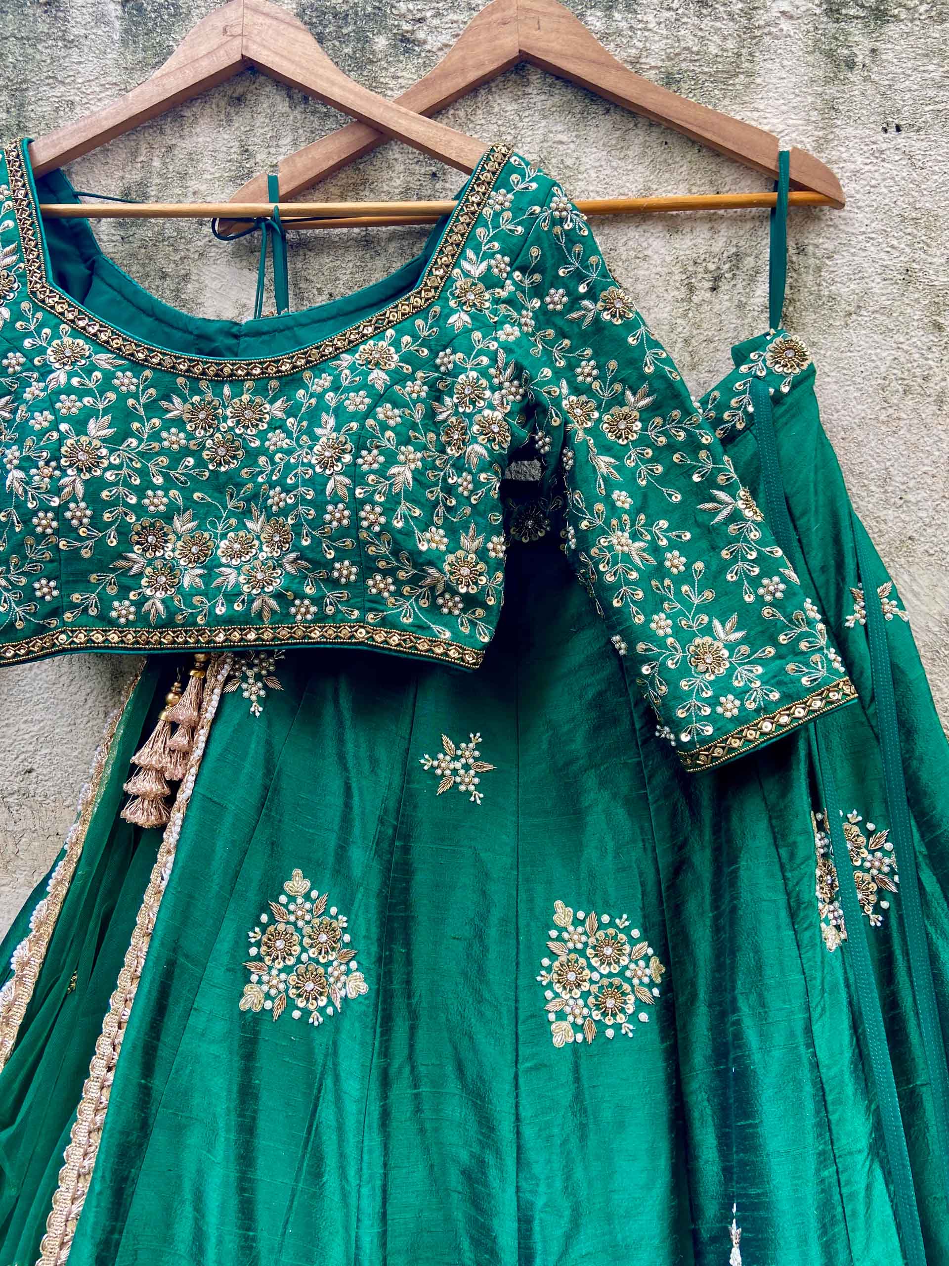Emerald Green Embroidered Lehenga Set image 1