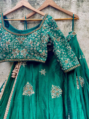 Emerald Green Embroidered Lehenga Set image 1