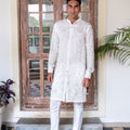 White Lucknowi Shirt Kurta Set image 0